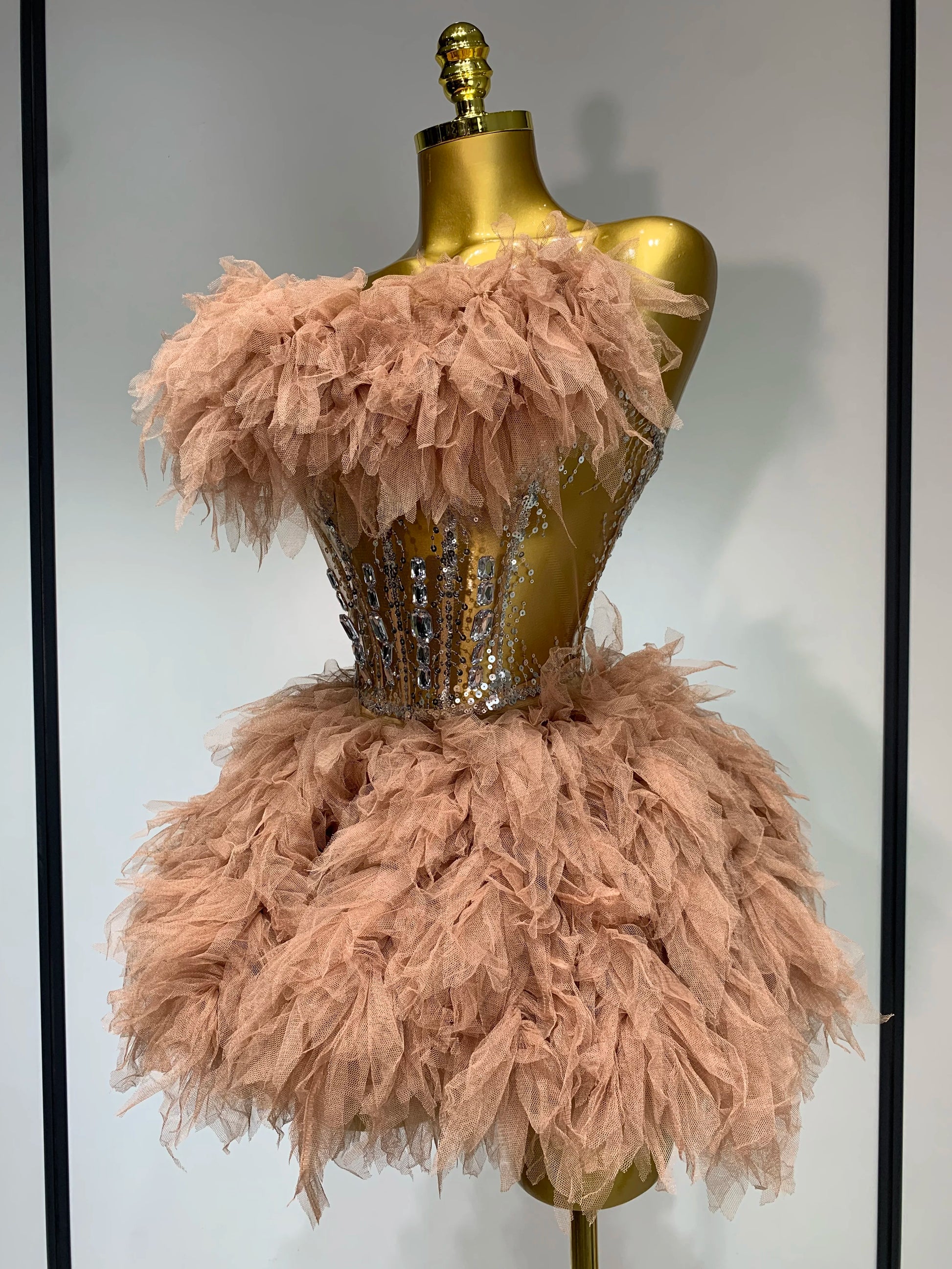 Women Sexy Strapless Mesh Two Pieces Set Celebrity Nightlcub Party Photo Shoot Outfit Prom Gown Luxury Birthday Dresses