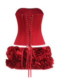 Sexy Women'S Floral Mini Skirt Set Strapless Sleeveless Fishbone Backless Drawstring Vest+Mini Skirt Two-Piece Set