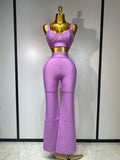 Women Sexy Bandage Crop Top Pant Set Evening Party Club Luxury Birthday High Street Fashion Elegant Luxury Birthday Outfit ﻿ Fuchsia