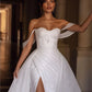 Vestido de noiva de sereia de glitter sexy vestidos de noiva divididos, vestidos de noiva do pescoço de coração com trem destacável