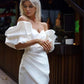 Seksowne krótkie sukienki na przyjęcie weselne Puff Short Rleeve Bride sukienka nad kolanem satynowe plisowane letnie sukienki ślubne