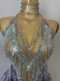 Women Sexy Stretch Mesh Sparkly Rhinestone Tassels Mini Dress Nightclub Singer Dance Stage Costume Evening Gowns