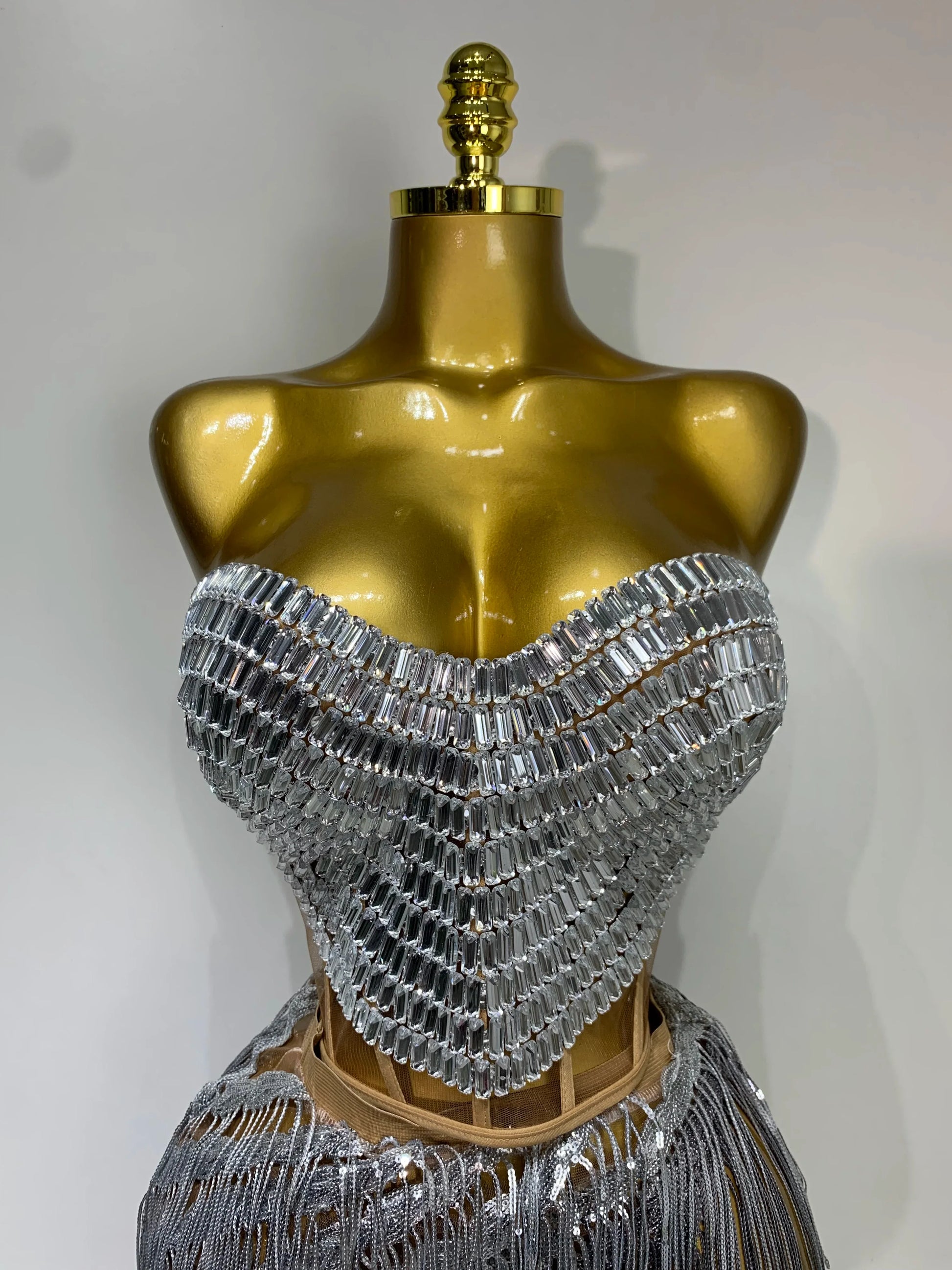 Sexy Sparkly Diamond Tassel Two Piece Set Women Evening Party Luxury Birthday Nightclub Singer Dancer Performan Stage Costume