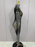 Sexy Sparkly Crystals Black Mesh Jumpsuit With Gloves Women Celebrate Birthday Party NightClub Singer Dance Stage Costumes