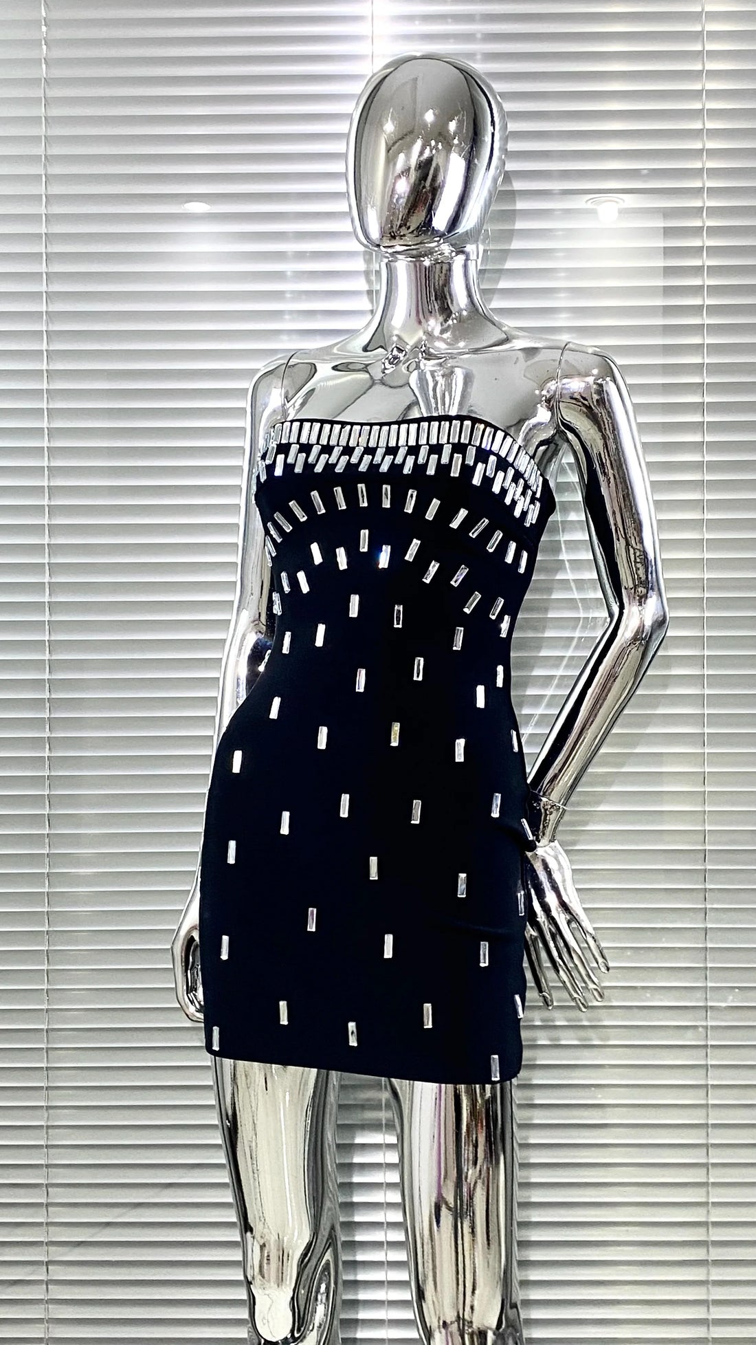 Luxury Woman Bandag Dress Sparkling Diamonds Strapless Black Mini Dress Celebrity Birthday Party Vestido Music Festival Outfit black