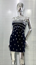 Luxury Woman Bandag Dress Sparkling Diamonds Strapless Black Mini Dress Celebrity Birthday Party Vestido Music Festival Outfit
