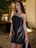 Sparkling Diamonds One Shoulder Black Mini Bandage Dress Fashion Woman Eveninbg Celebrity Birthday Party Outfit
