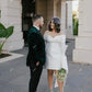 Short Wedding Party Dresses Off Shoulder Long Sleeves Stain Brides Gowns for Women Big Bow Draped A-Line Cocktail Dress