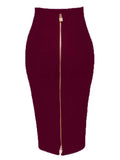 All Match Style 15 Colors Golden Zipper Package Hips Knee Length Bandage Skirt Fashion Office Lady Wear Woman Basics item Claret