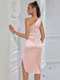 Evening Dress Night Club Blue One Shoulder Knee-Length Bodycon Celebrity Holiday Elegant Party Dresses for Women Wedding Guest