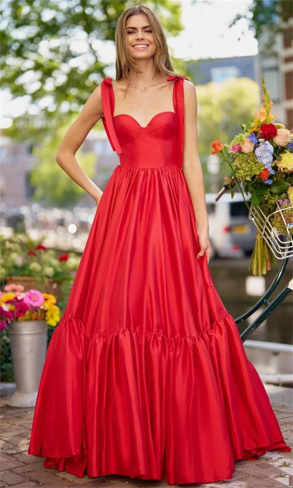 Wine Red Prom Dresses Taffeta A-line فساتين السهرة Elegant Sleeveless Floor-Length Heart Shaped Neck vestidos verano moda as pic