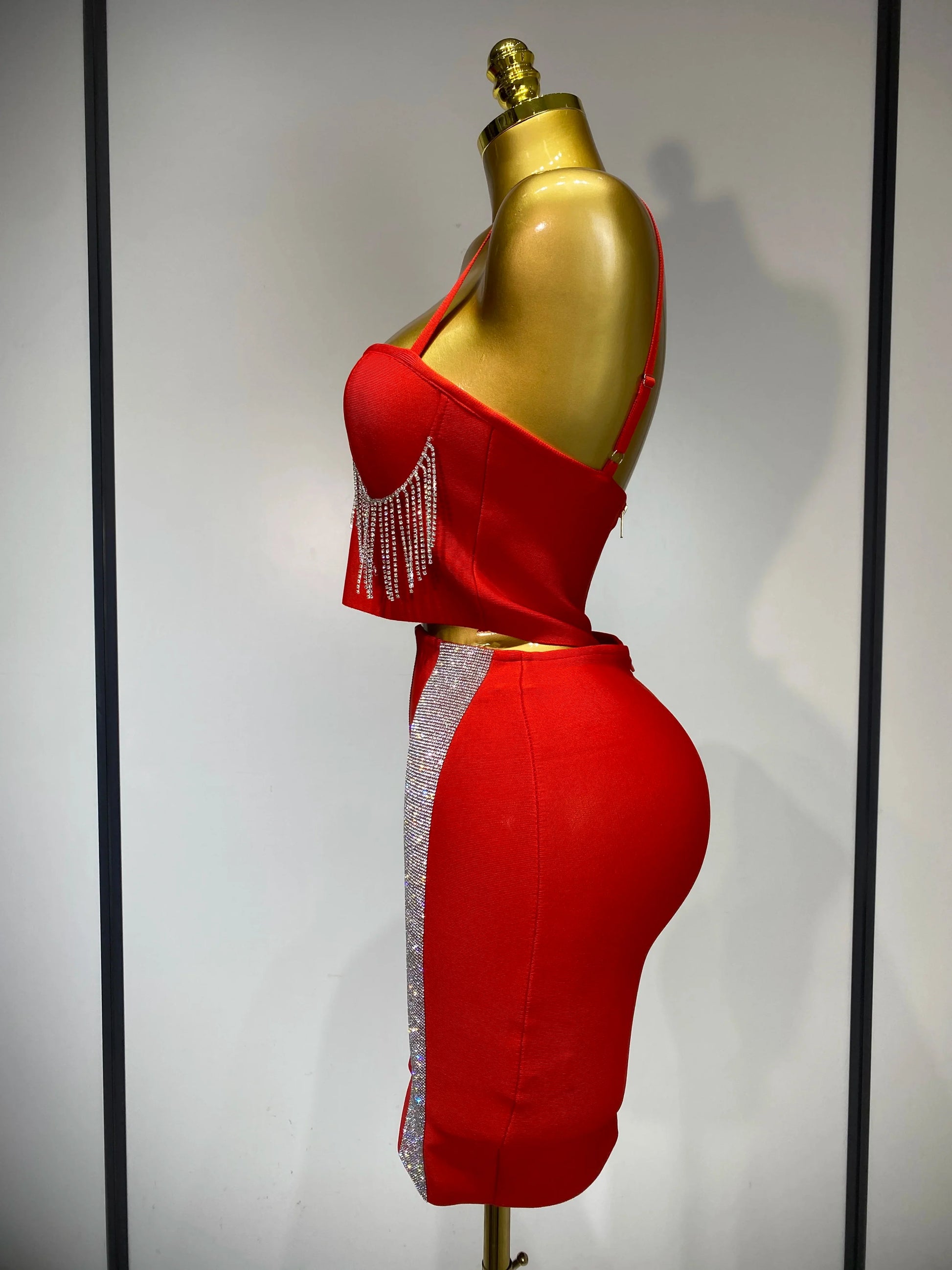 Women Sexy Sling Backless Tassels Bandage Skirt Two Piece Set Knitted Celebrity Elegant Evening Luxury Birthday Dresses