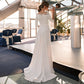 3/4 Ärmeln O-Neck Hochzeitskleid A-Line-Spitzen-Applikationen Satin Zivilbrautkleid für Frauen Robe de Mariee Simle Civil