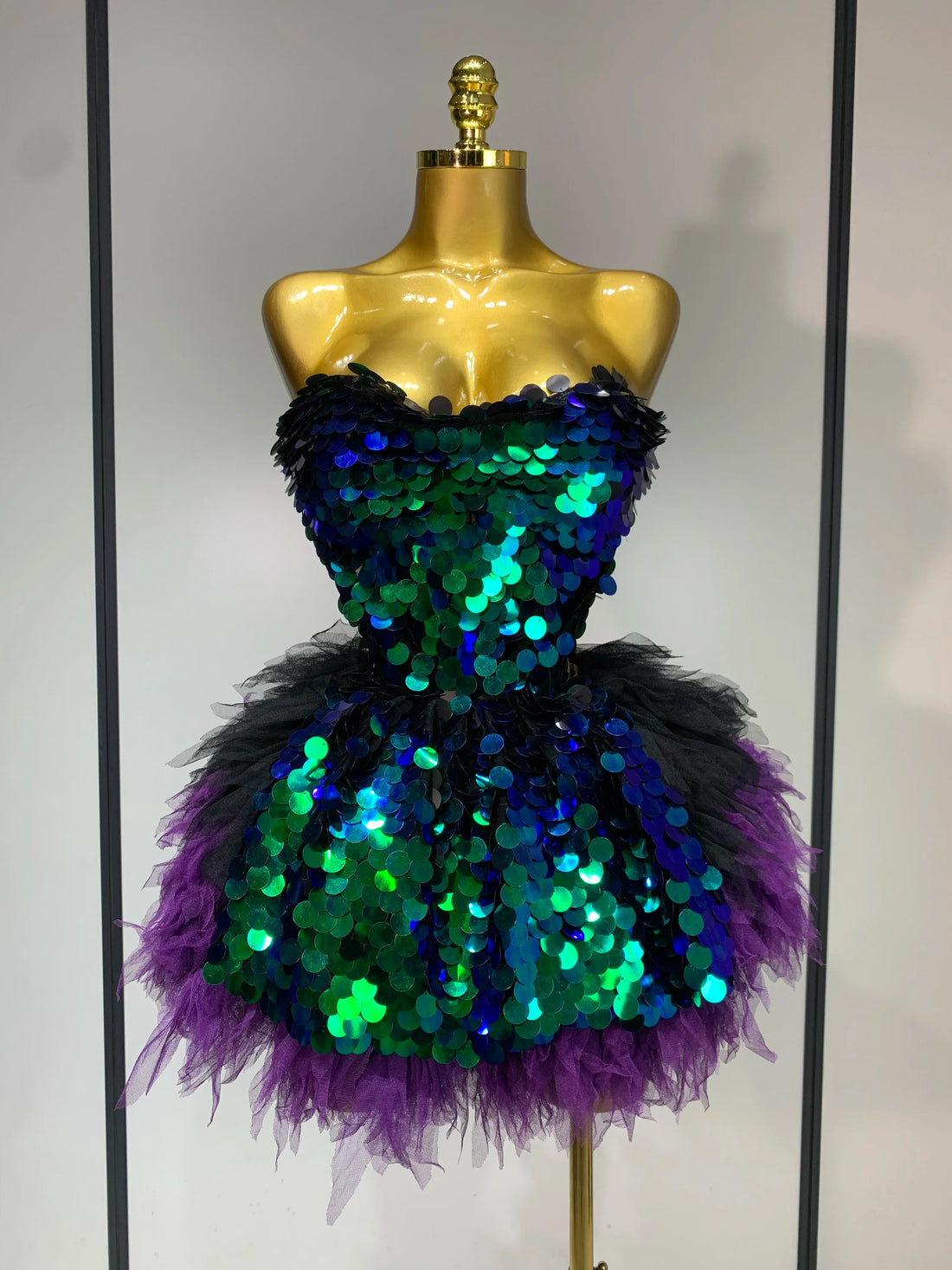 Two Pieces Set Women Stage Performance Costume Birthday Evening Party Nightclub outfit Drag Queen Sexy Backless Mini Skirt Set green