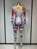 Sparkly Colorful Balloon Cartoon Stretch Sexy Dance Stage Jumpsuit Birthday Party Shiny Rhinestone Performance Club Stage Outfit