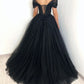 Black Ball Gown Tulle Prom Dress Elegant Lace Embroidery فساتين السهرة Sexy V-neck Off Shoulder Evening Dress