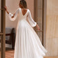 Gaun pengantin v-neck dengan lengan panjang dan kain sifon pernikahan dres sempurna untuk wanita menyesuaikan untuk mengukur jubah de mariee