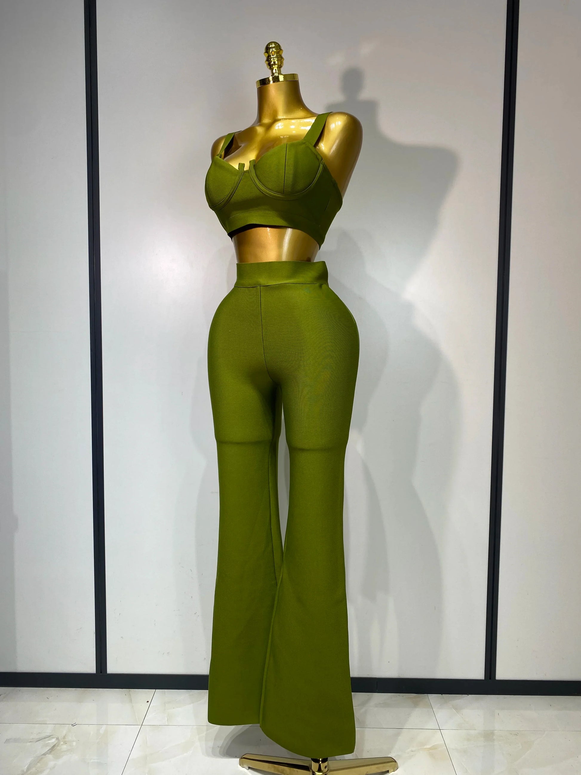 Women Sexy Bandage Crop Top Pant Set Evening Party Club Luxury Birthday High Street Fashion Elegant Luxury Birthday Outfit ﻿