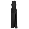 Sleek Black & White High-Neck Sleeveless Dress Gown with Dramatic High Slit & Draped Waist black