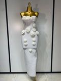 Women Sexy Bodycon Dress Fashion White Elegant Strapless Flower Slim Dress Casual Streetwear Club Birthday Party Dresses WHITE
