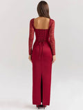 Sexy Women Christmas Dress Strapless Lace Up Long Sleeved Bodycon Back Drawstring Design Long Dress Cocktail Party Vestidos