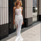 Gaun Perkahwinan Mermaid Glitter Sweetheart Sequined Pleat Brides Gowns Boning Corset Celah Malam Pengantin Malam Untuk Wanita