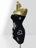 Summer Luxury Diamonds Cross Strapless Sheath Black Bandage Mini Dress Fashion Woman Party Dress Music Festival Outfit