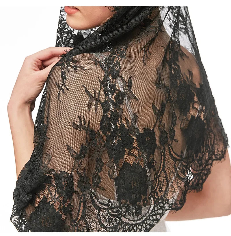 Lace Church Veils For Women Muslim Head Covering Scarf Shawl Spanish Style Mantilla Veil White Black Bridal Veil For Wedding