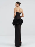 Stereoscopic Flowers Strapless Bandage Ankle Length Evening Dress Fashion Woman Birthday Party Dress Celebrity Party Outfit