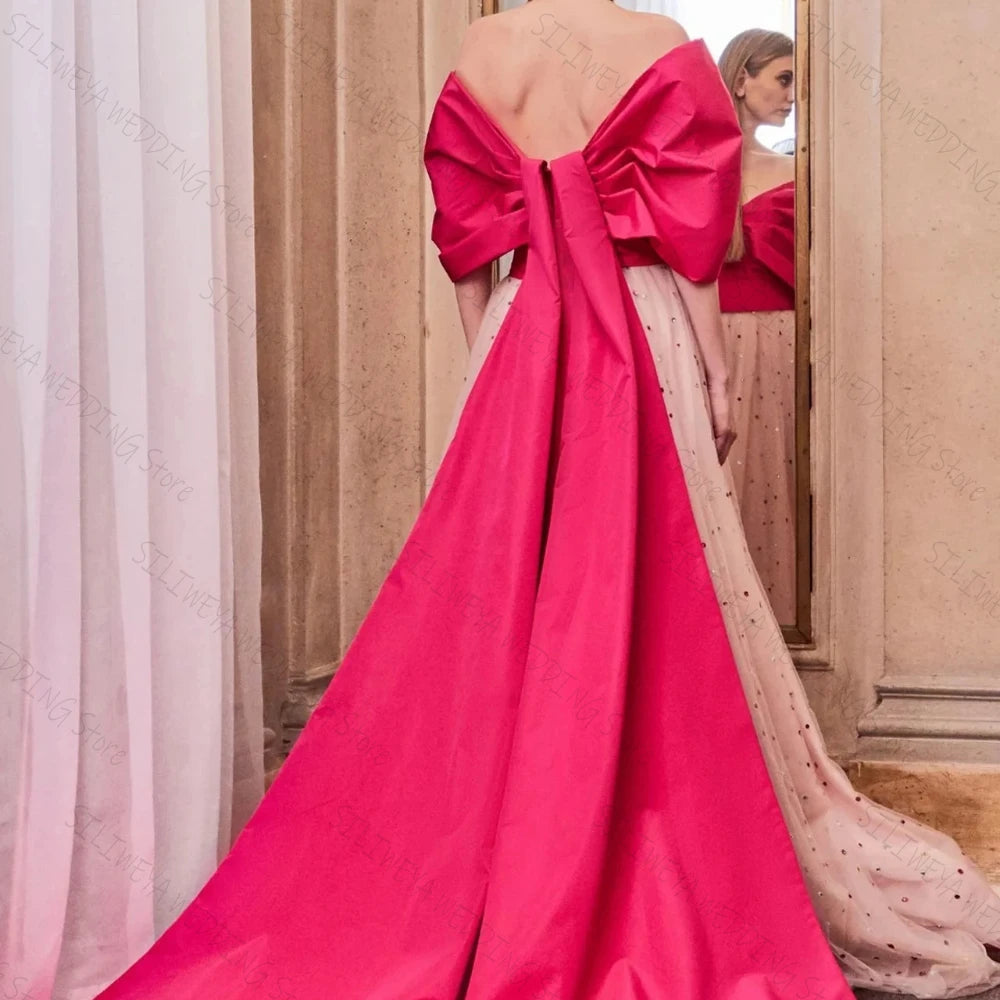 Fuchsia and Pink Off the Shoulder Evening Dress Formal Party Dresses with Cape Train فساتين للحفلات الراقصة Custom Gown