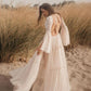 Vintage Beach Bohemia Wedding Dress Dot Tulle Pleats Sexy Deep V Open Back Lace Bell Sleeves Unique Bridal Gowns