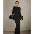 Shining Diamonds Neck Flare Sleeve Black Long Bandage Dress Elegant Woman Evening Party Dress Cocktail Party Outfit