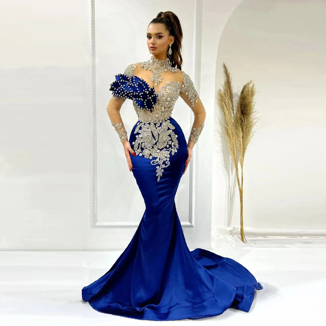 Royal Blue Mermaid Prom Dress فساتين مناسبة رسمية Heavy Beading Arabic Dubai Party Dresses for Wedding Pageant Gowns Women Blue