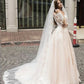 Gaun Pengantin yang Luar Biasa Untuk Wanita A-Line Luxury Bridal Gowns Lace Appliques Lengan Long-neck Vintage Vestidos de Novia