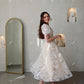 Elegant A-Line Midi Wedding Party Dresses Square Collar Beading FLowers Short Sleeves Brides Evening Dress for Women