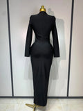 Newest Fashion Designer Party Dress Women's Formal Long Sleeve Diamonds Bodycon Bandage Dress Elegant Luxury Birthday Gown