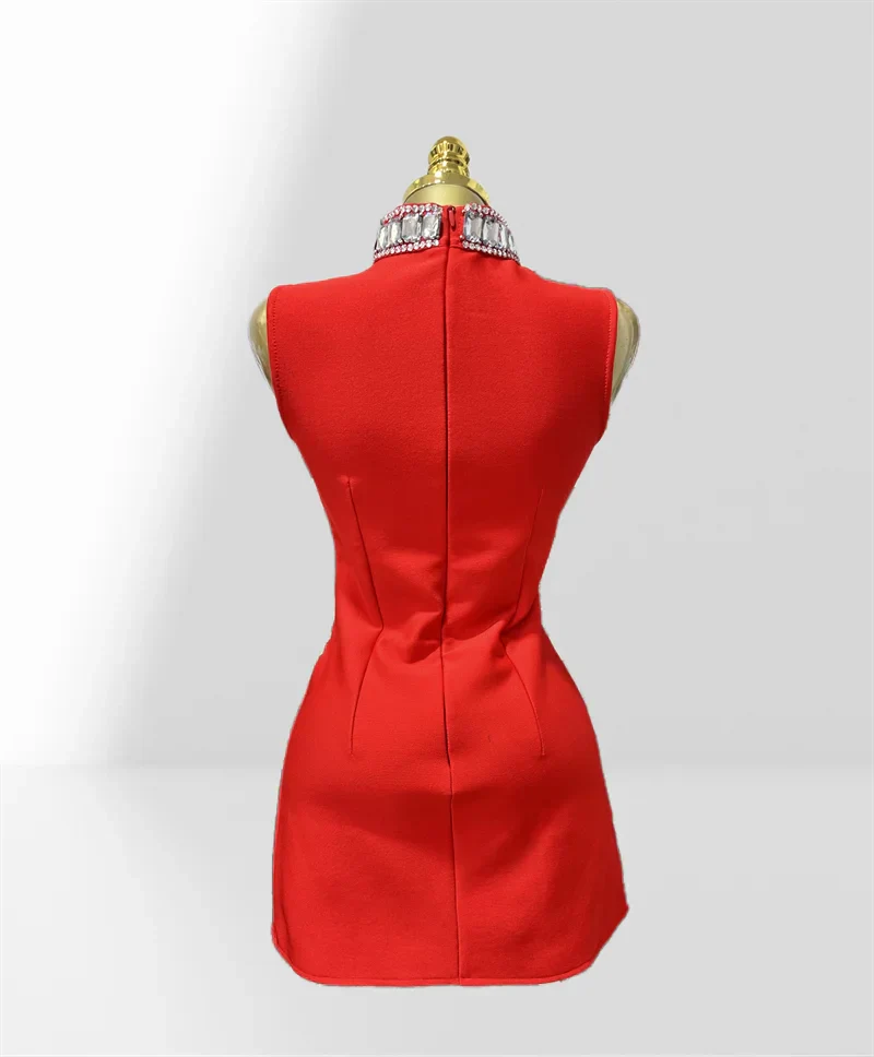 Summer Super shining Diamonds O-neck Sleeveless Bandage Mini Dress Fashion Woman Birthday Party Dress Music Festival Outfit