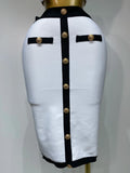 Women Button Patchwork White Black Bodycon Bandage Two Piece Set Designer High Waist Party Club Skirt Set