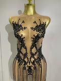 Luxury Sparkly Rhinestones Chain Sleeveless Mini Dress Women Sexy Performance Dance Nightclub Outfit Birthday Party Dress