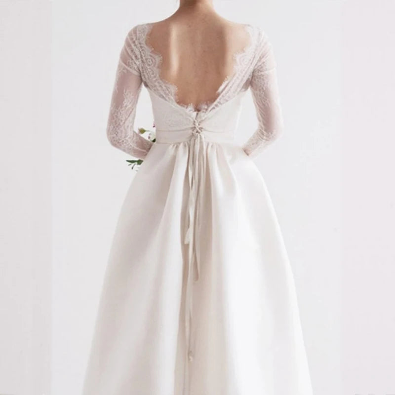 Robe de mariée de luxe française, dos nu, blanche, élégante, Sexy, Slim, manches bouffantes, longue robe de soirée de bal, pour femmes