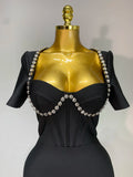 Women Sexy Luxury Rhinestone Short Sleeve Bodycon Dress Party Evening Celebrate Birthday Black Bandage Club Prom Gown