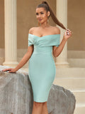 Bandage Evening Dress Women's Bodycon Dresses Midi Off Shoulder Sleeveless Night Party Celebrity Cocktail Modest Luxury Green