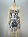 Sliver Sequins Sexy Deep V Strapless Falbala Mini Dress Fashion Woman Evening Party Dress Celebrity Birthday Party Outfit