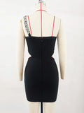 Sexy Women'S Heavy-Duty Nail Bead Rhinestone Bandage Dress, One Shoulder Sleeveless Bodycon Hollow Out Backless Mini Dress