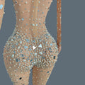 Women Mesh Geometric Sequins Long Sleeved Stretch Tight Jumpsuit Bar Nightclub DJ Female Singer Stage Performance Clothing Didi