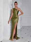 Formal Women's Evening Prom Elegant Party wedding guest Celebrity Female Satin Maxi Club Wear Cocktail Dresses green