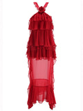 Women Gauze Perspective Irregular Elegant Long Party Dress Ruffles Sleeveless Fashion Tide Summer