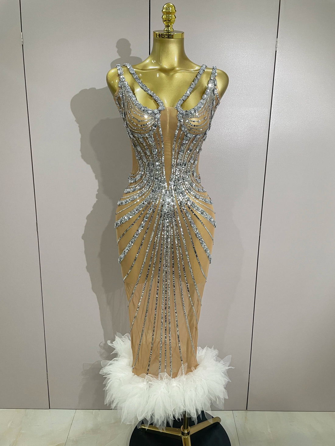 Luxury Sexy Silver Rhinestone Mesh See Through Long Dress Women Birthday Party Prom Gown Singer Nightclub Stage Costume Silver