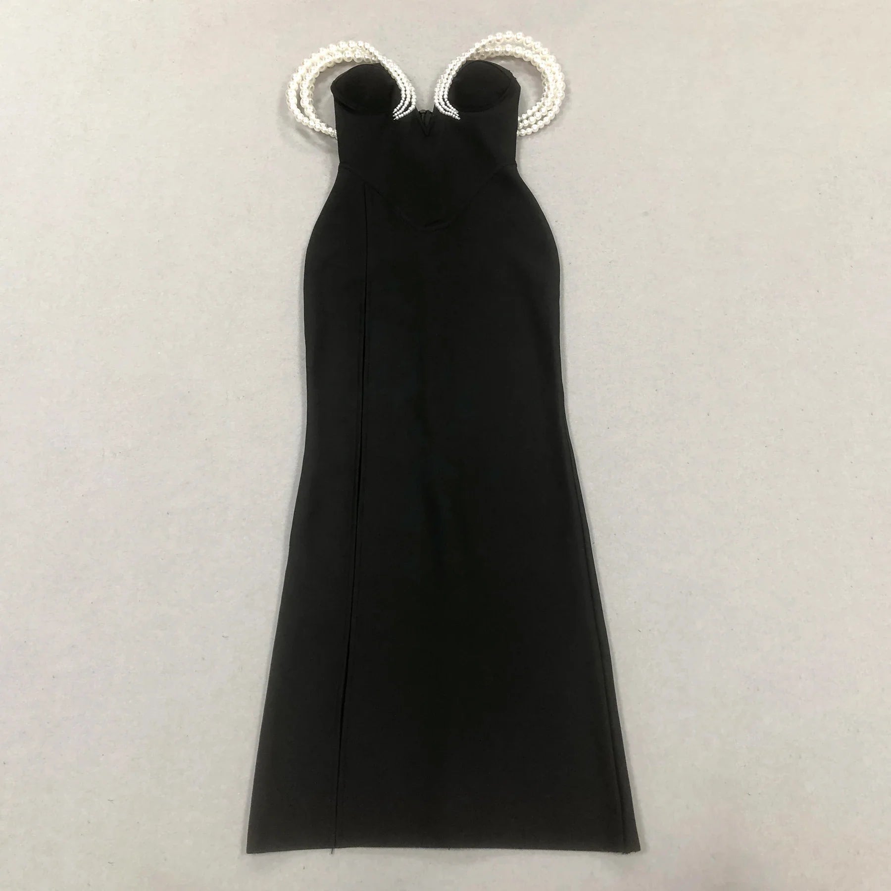 Women Sexy Strapless Big Pearl Beading Bodycon Long Bandage Dress Celebrate Evening Party Red Carpet Fashion Outfit