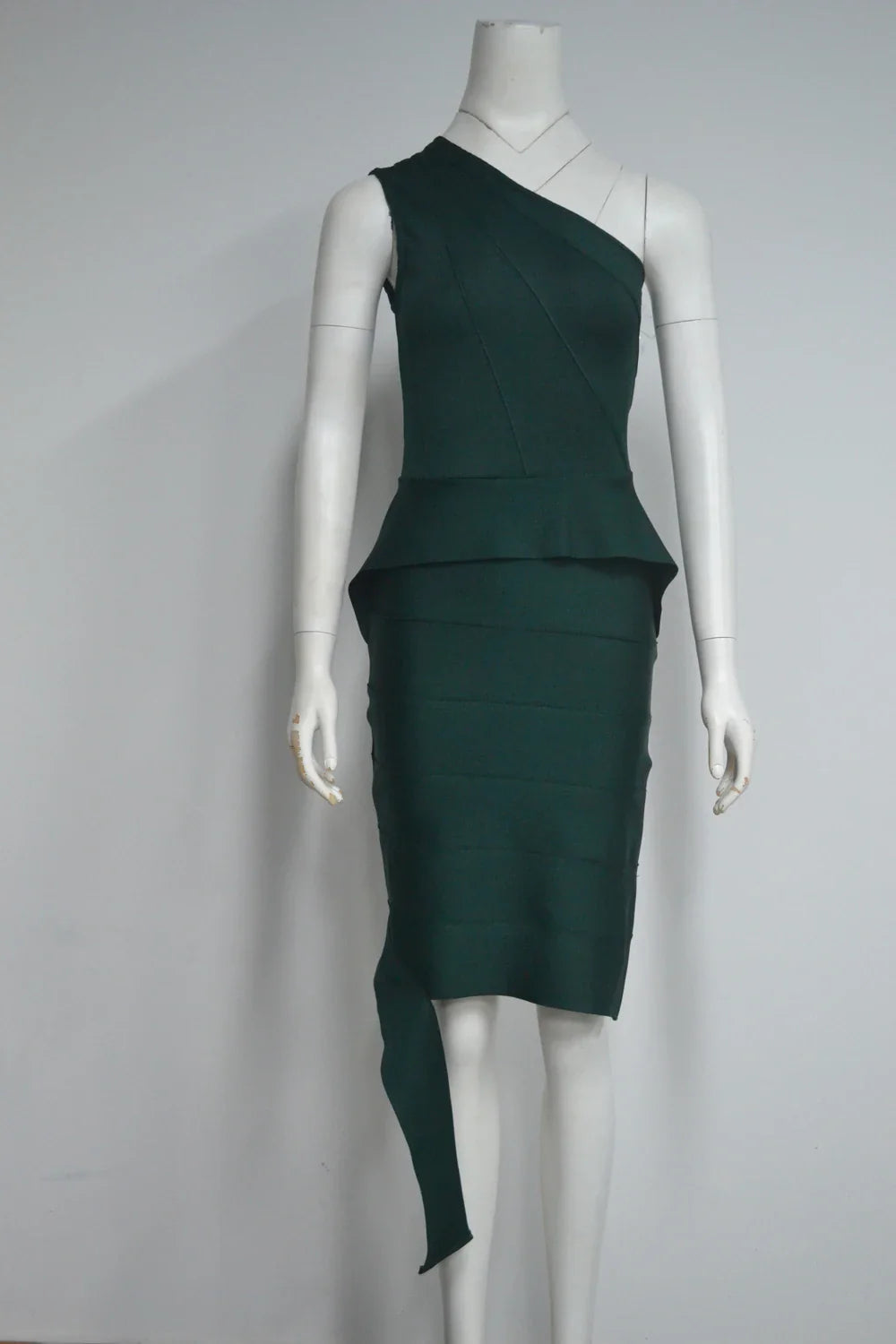Darkgreen Color Women Sexy One Shoulder Ruffles Bodycon Mini Bandage Dress Office Lady Celebrate Evening Party Outfit Vestido Dark Green